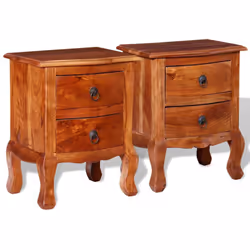 Cet ensemble de 2 tables de chevet en bois d'acacia massif avec un vernis mat ajoutera une touche de charme vintage à votre d ...