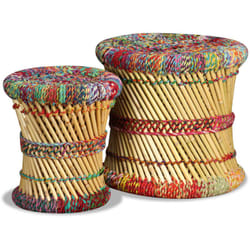 vidaXL Tabourets avec détails chindi lot de 2 multicolore bambou