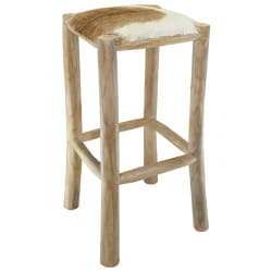 VidaXL Tabouret de bar - Cuir véritable / Teck