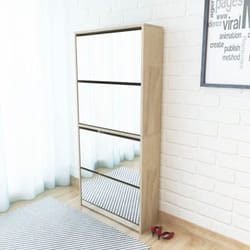 Vidaxl - Meuble à chaussures 4 étagères avec miroir 63x17x134 cm Chêne
