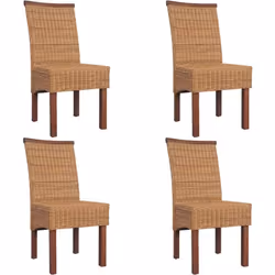 Cet ensemble de chaises de salle à manger en rotin authentique, avec un aspect tropical, présente une bande décorative en boi ...
