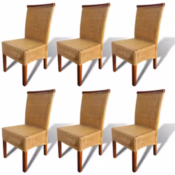 Cet ensemble de chaises de salle à manger en rotin authentique, avec un aspect tropical, présente une bande décorative en boi ...