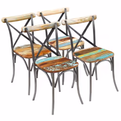 Cet ensemble de 4 chaises de salle à manger, en bois massif recyclé de style antique, sera un ajout unique à votre salle à ma ...