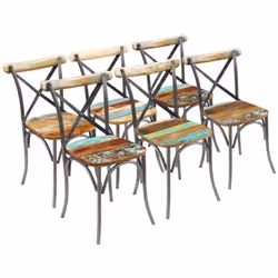 Cet ensemble de 6 chaises de salle à manger en bois de récupération, en style antique, sera un ajout unique à votre salle à m ...