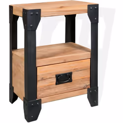 Cette table de chevet attrayante et industrielle est fabriquée en bois d'acacia massif avec des pieds et des détails en acier ...
