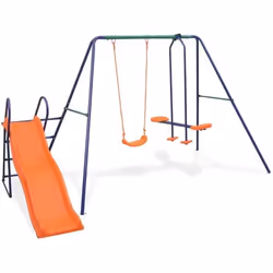 vidaXL Ensemble de balançoire avec toboggan et 3 sièges Orange