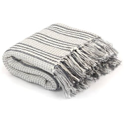 Vidaxl - Couverture coton à rayures 220x250 cm Gris et Blanc