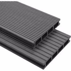 Cet ensemble complet de panneaux de terrasse en WPC avec des accessoires d'installation, constituant une dimension totale de  ...