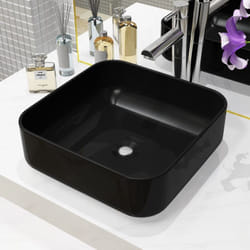vidaXL Lavabo carré Céramique Noir 38 x 38 x 13,5 cm - TU