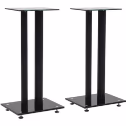 vidaXL Support haut-parleur 2pc Verre trempé Design 2 colonnes Noir - TU