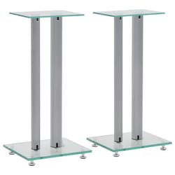 vidaXL Support haut-parleur 2pc Verre trempé Design 2 colonnes Argenté - TU