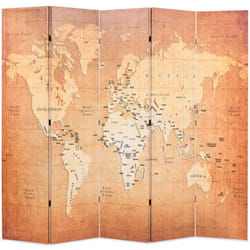 vidaXL Cloison de séparation pliable 200 x 170 cm Carte du monde Jaune