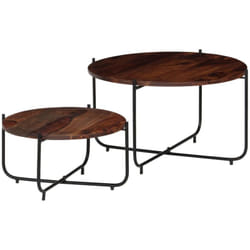 2 tables basses différentes mesures de structure en acier et haut en bois rond
