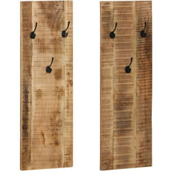 Porte-manteau mural 2 pcs Bois de manguier massif 36x110x3 cm - Vidaxl