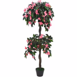 vidaXL Plante artificielle de Rhododendron avec pot 155cm Vert et rose - TU