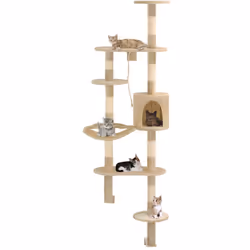 Avec cet arbre à chat de haute qualité à montage mural, vos chats peuvent gratter, se percher, se cacher, grimper et se déten ...