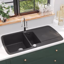 Notre évier de cuisine en granit sera un ajout intemporel à votre décor de cuisine. Il a deux bacs et un design élégant. Le g ...