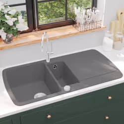 Notre évier de cuisine en granit sera un ajout intemporel à votre décor de cuisine. Il a deux bacs et un design élégant. Le g ...