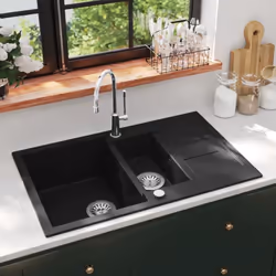 Notre évier de cuisine en granit sera un ajout intemporel à votre décor de cuisine. Il a deux bacs et un design élégant. Le g ...