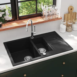 Vier de cuisine en granit Double bac Noir Vidaxl
