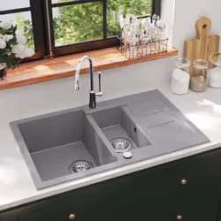 Notre évier de cuisine en granit sera un ajout intemporel à votre décor de cuisine. Il a deux bacs et un design élégant. Le g ...