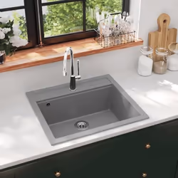 vidaXL Évier de cuisine en granit Bac unique Gris - TU