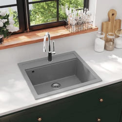 vidaXL Évier de cuisine en granit Bac unique Gris - TU