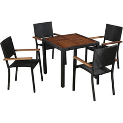 vidaXL Ensemble à manger d'extérieur 5 pcs Rotin et bois d'acacia Noir - TU