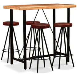 Ensemble De Bar 5 Pcs Bois D'Acacia Massif Et Cuir Véritable Vidaxl