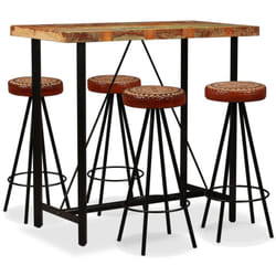 Ensemble de bar 5 pcs Bois de récupération Cuir véritable et toile Vidaxl