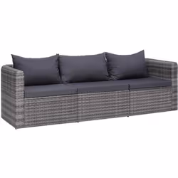 vidaXL Meuble de jardin 3 pcs avec coussins Gris Résine tressée - TU