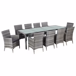 vidaXL Ensemble à manger d'extérieur 11pc coussins Résine tressée Gris - TU
