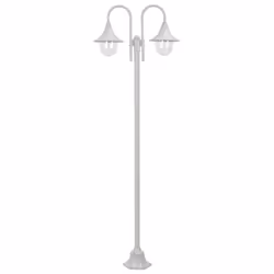 vidaXL Lampadaire de jardin E27 220 cm Aluminium 2 lanternes Blanc - TU
