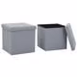 vidaXL Tabourets de rangement pliables lot de 2 gris clair Faux lin - TU