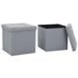 vidaXL Tabourets de rangement pliables lot de 2 gris clair Faux lin - TU