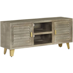 Vidaxl - Meuble tv Bois solide de manguier Gris avec laiton 110x30x48 cm