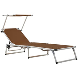 Transat De Jardin Pliable Bain De Soleil  Chaise Longue Avec Auvent Aluminium Et Textilène Marron Vidaxl