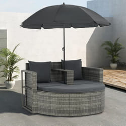 Canapé de jardin 2 places avec coussins et parasol Gris
