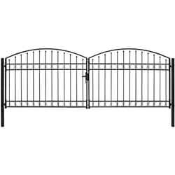 Portillon double porte avec dessus arqué Acier 400x125 cm Noir