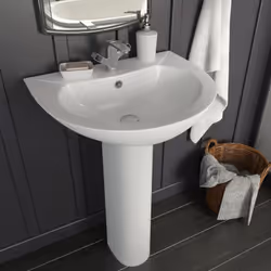 Ce lavabo autoportant en céramique sur socle complet sera un supplément idéal à toute salle de bain, toilette ou vestiaire. L ...