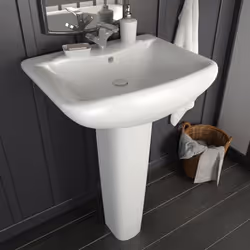 Ce lavabo autoportant en céramique sur socle complet sera un supplément idéal à toute salle de bain, toilette ou vestiaire. L ...