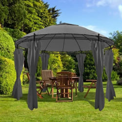 vidaXL Belvédère avec rideaux Rond 3,5 x 2,7 m Anthracite - TU