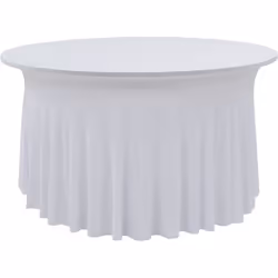 Cette nappe de table, cousue à partir de tissu élastique, peut être simplement placée et étirée jusqu'à recouvrir les pieds d ...