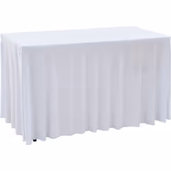 Cette nappe de table, cousue à partir de tissu élastique, peut être simplement placée et étirée jusqu'à recouvrir les pieds d ...