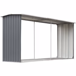 vidaXL Abri de stockage de bois Acier galvanisé 330x92x153 cm Gris