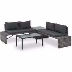 vidaXL Salon de jardin 3 pcs avec coussins Résine tressée Gris - TU