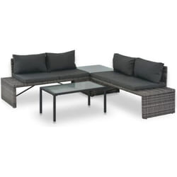 vidaXL Salon de jardin 3 pcs avec coussins Résine tressée Gris - TU