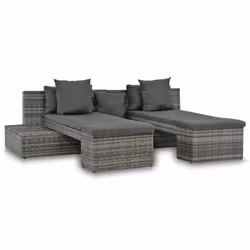vidaXL Salon de jardin 4 pcs avec coussins Résine tressée Gris - TU