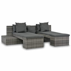 vidaXL Salon de jardin 4 pcs avec coussins Résine tressée Gris - TU