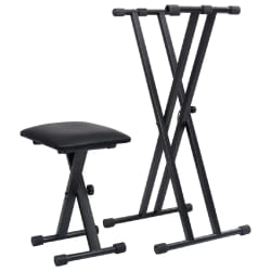 vidaXL Kit de support de clavier à empattement double et tabouret Noir